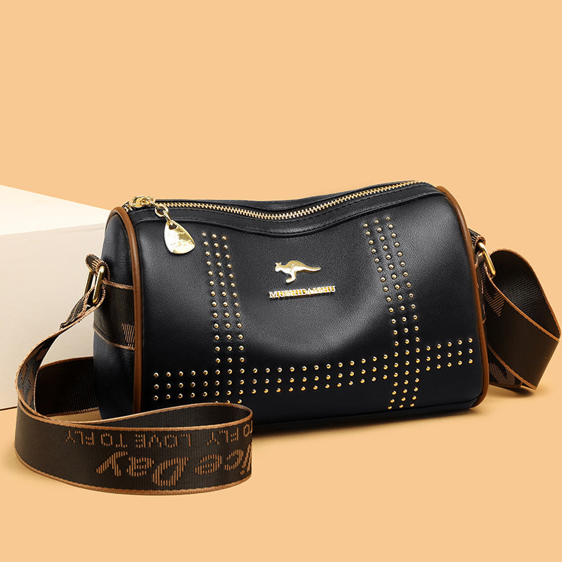 Color Contrast Patchwork Rivet Crossbody Soft Leather Shoulder Bag GO Buy