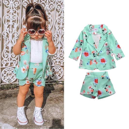 Girls Spring Western Style Suit Flower Suit Jacket And Shorts GO buy