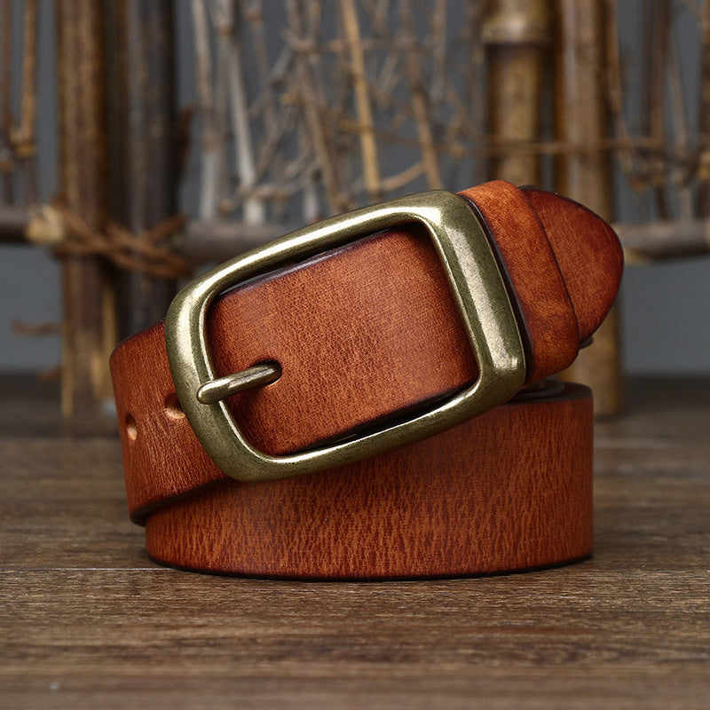 Men's Retro First Layer Pure Cattlehide Pin Buckle Belt GO Buy