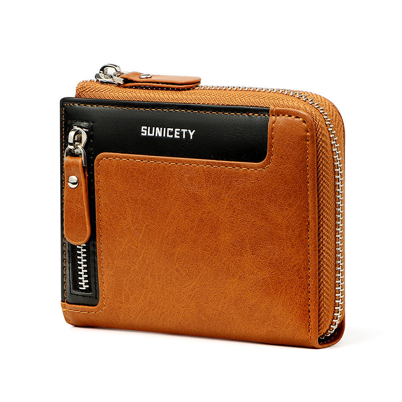 Men's Short Fashion Leather Zipper RFID Wallet GO Buy
