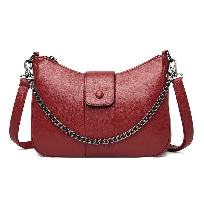 One-shoulder Diagonal Bag Lychee Pattern Soft Leather GO Buy