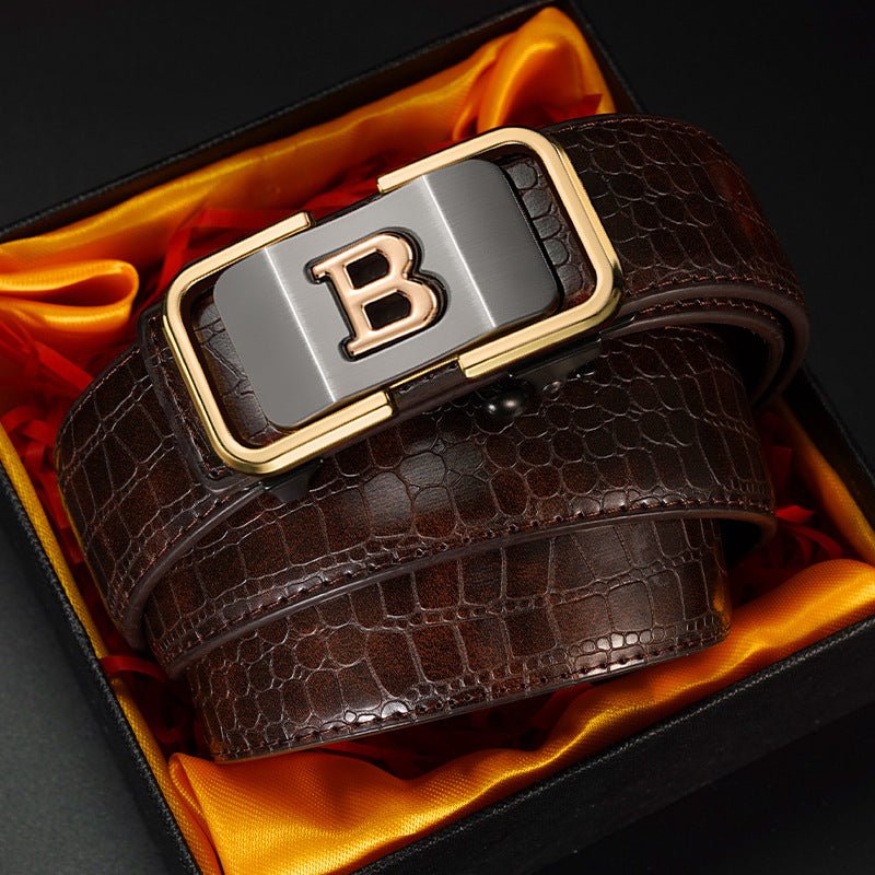 Automatic Buckle Genuine Leather Belt For Middle - aged And Young People - Go Buy