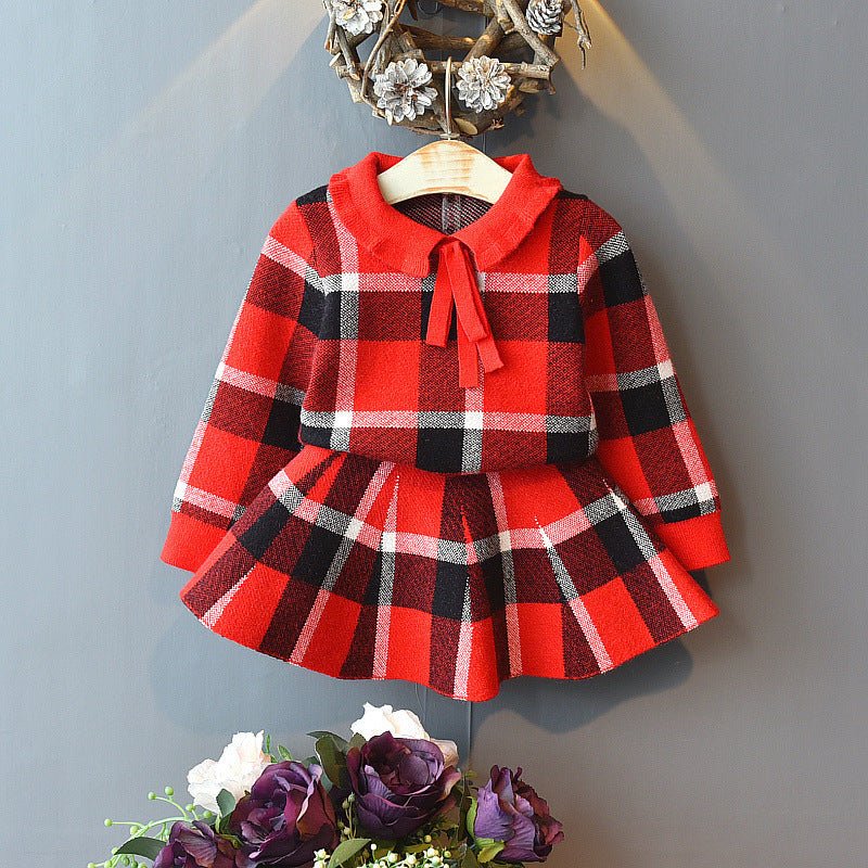 Autumn And Winter New Fashion Knitted Plaid Sweater Skirt Two - piece Set - Go Buy