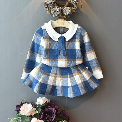 Autumn And Winter New Fashion Knitted Plaid Sweater Skirt Two - piece Set - Go Buy