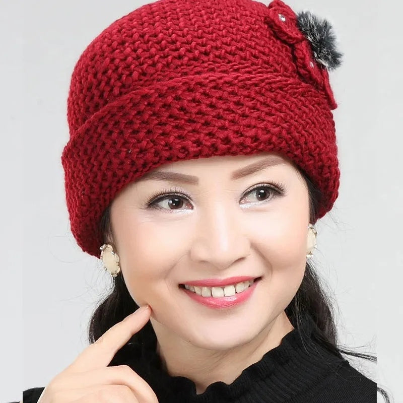Middle-aged And Elderly Mother's Knitted Wool Hat In Winter GO buy
