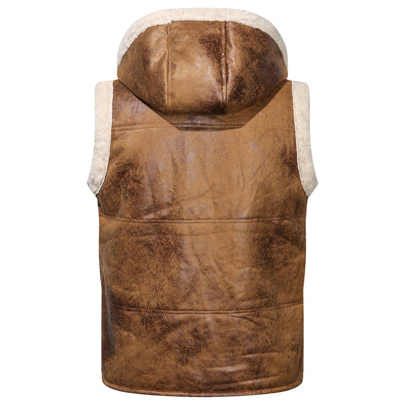 Fur One-piece Coat Men's Solid Color Zipper Vest GO buy