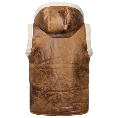 Fur One-piece Coat Men's Solid Color Zipper Vest GO buy