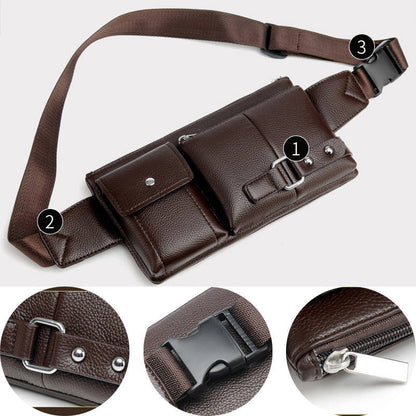 Men's Belt Bag Classic Solid Color PU Leather Waist Bag Outdoor Leisure Travel Fanny Pack Purse GO Buy