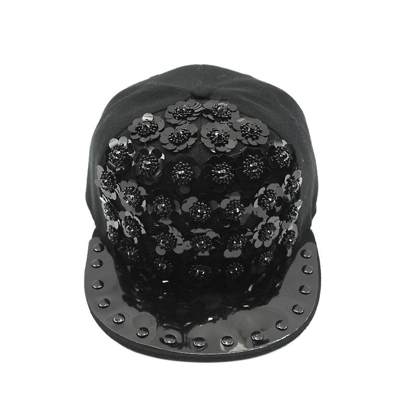 Men's Hip Hop Peaked Flower Sequins Flat-brimmed Baseball Cap Gobuy Fashion