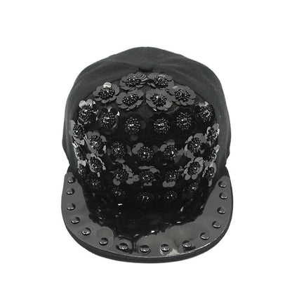 Men's Hip Hop Peaked Flower Sequins Flat-brimmed Baseball Cap Gobuy Fashion