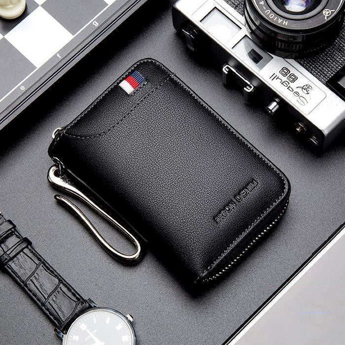Men's Large-capacity Zipper Real Cowhide Card Case GO Buy