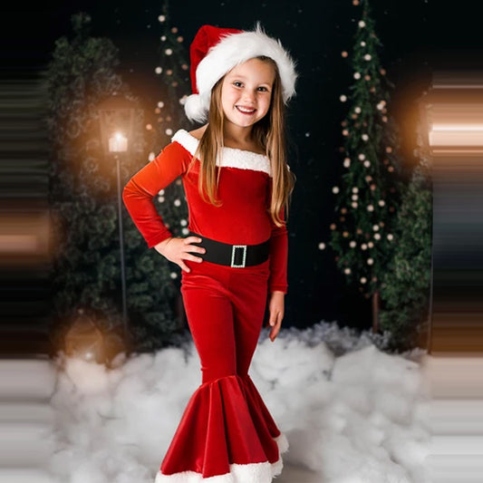 Winter Christmas Long-sleeved Shirt Bell Bottoms Hat Three-piece Children's Clothing GO buy