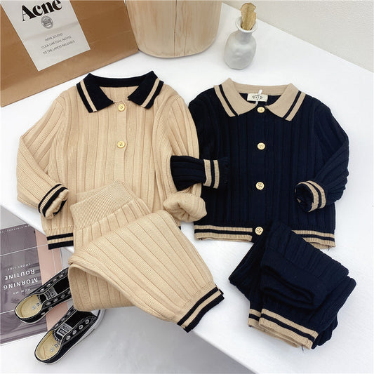 Knitted Two-piece Girl's Sweater Children's Suit GO buy