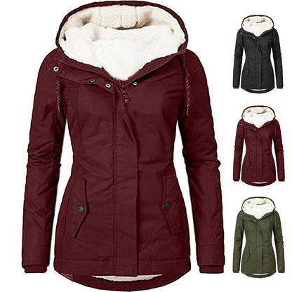 Solid Color Pocket Long-sleeve Zipper Fleece Padded Coat Women GO buy