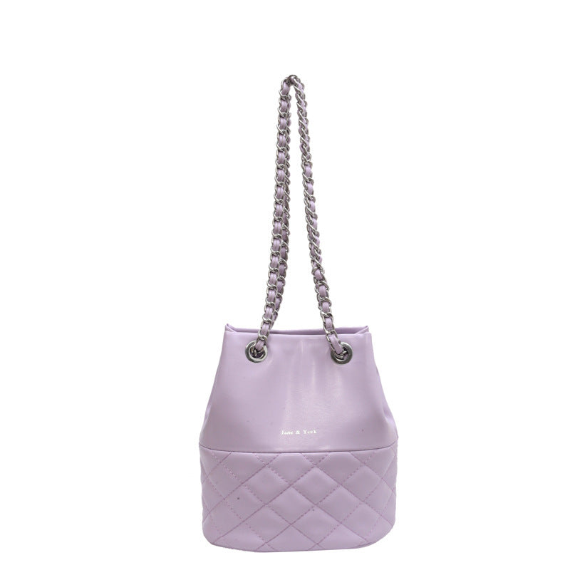 Korean Style Simple Women's Fashion Diamond Texture One-shoulder Bucket Crossbody Bag GO Buy
