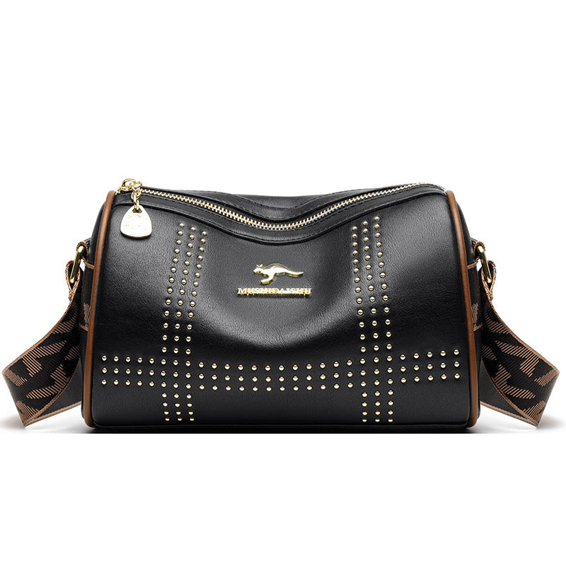 Color Contrast Patchwork Rivet Crossbody Soft Leather Shoulder Bag GO Buy