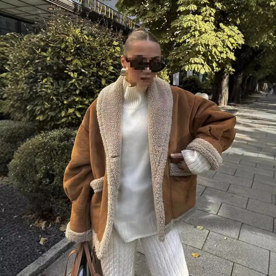 Women's Casual Lapel Loose Woolen Coat GO buy