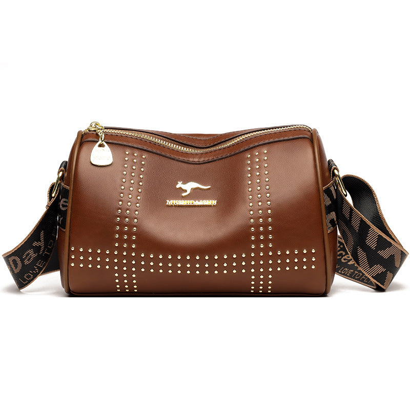 Color Contrast Patchwork Rivet Crossbody Soft Leather Shoulder Bag GO Buy