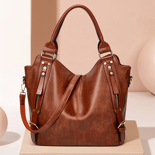 Women's Handbag Large Capacity Single Shoulder Messenger Oil Leather Bag GO Buy