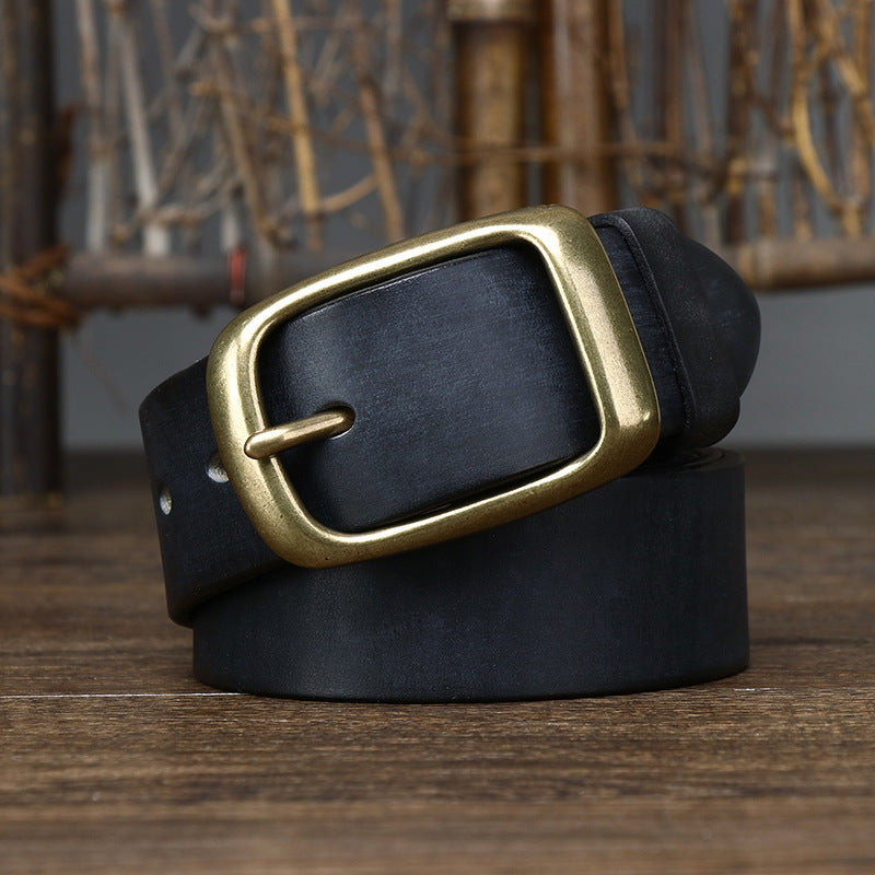 Men's Retro First Layer Pure Cattlehide Pin Buckle Belt GO Buy