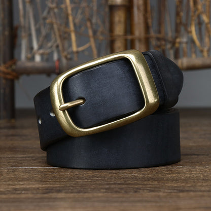 Men's Retro First Layer Pure Cattlehide Pin Buckle Belt GO Buy