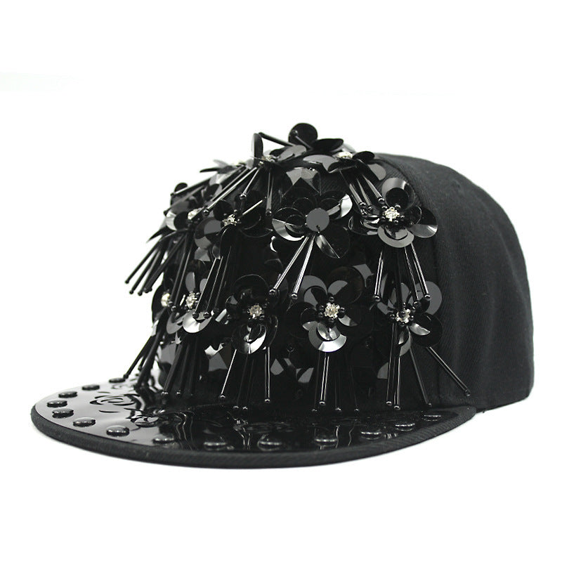 Men's Hip Hop Peaked Flower Sequins Flat-brimmed Baseball Cap Gobuy Fashion