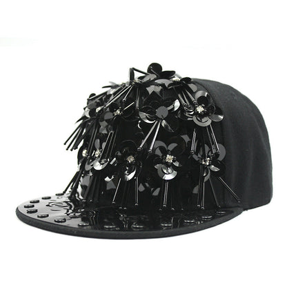 Men's Hip Hop Peaked Flower Sequins Flat-brimmed Baseball Cap Gobuy Fashion