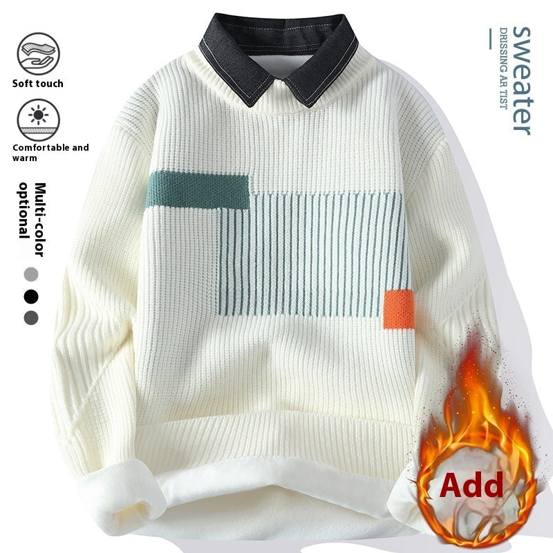 Round Neck Fashion Thickened Sweater Velvet Padded Sweater Male GO Buy