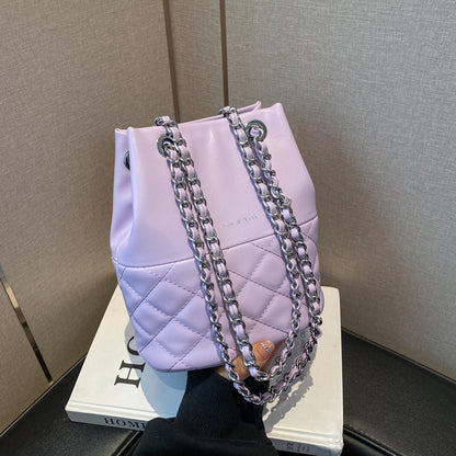 Korean Style Simple Women's Fashion Diamond Texture One-shoulder Bucket Crossbody Bag GO Buy