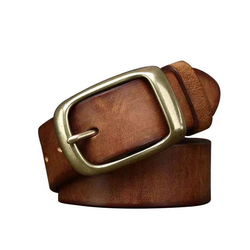Men's Retro First Layer Pure Cattlehide Pin Buckle Belt GO Buy