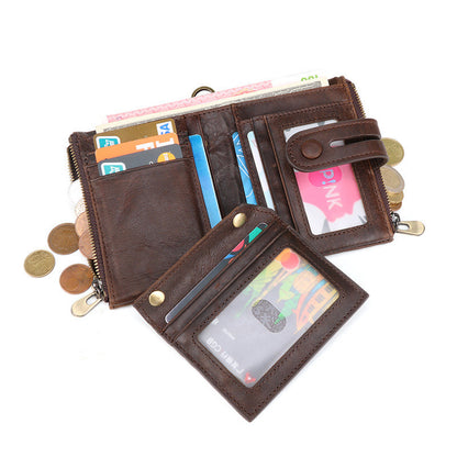New Antimagnetic Retro Chocolate Color Double Zipper Casual Wallet GO Buy