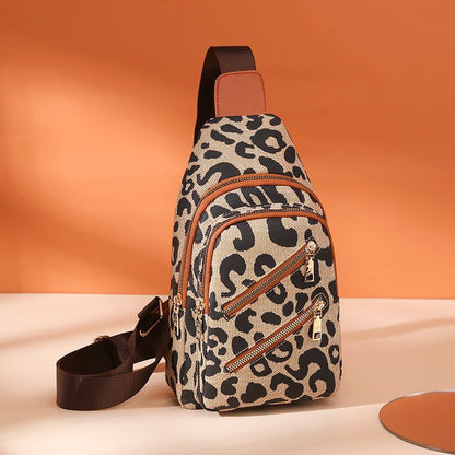 Leopard Print Sling Chest Bag With Headphone Jack Crossbody Backpack Shoulder Bag Women GO Buy