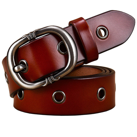Ladies Belt Leather Belt Fashion Two-layer Cowhide Alloy Pin Buckle Belt GO Buy