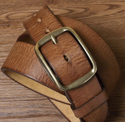 Thick Pure Copper Pin Buckle Male Genuine Cattlehide Leather Surface Retro Belt GO Buy
