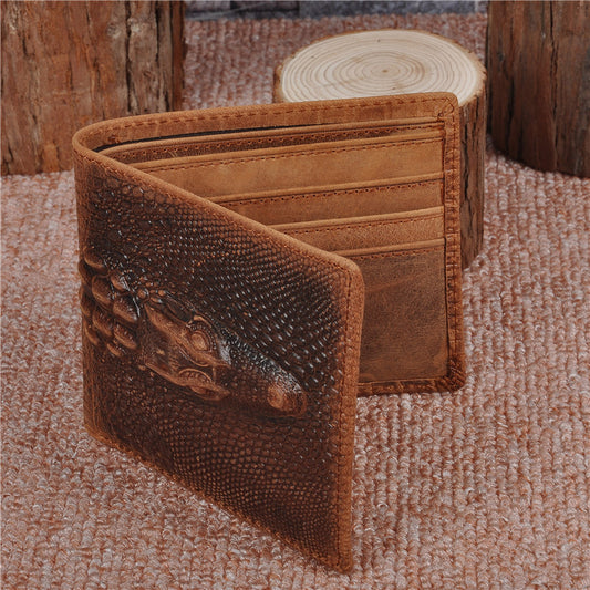 Leather Hand-stitched Short Wallet Crazy Horse Leather Cowhide Retro GO Buy