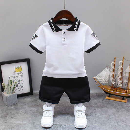 Summer Letter Lapel Short Sleeve Two-piece Suit GO buy