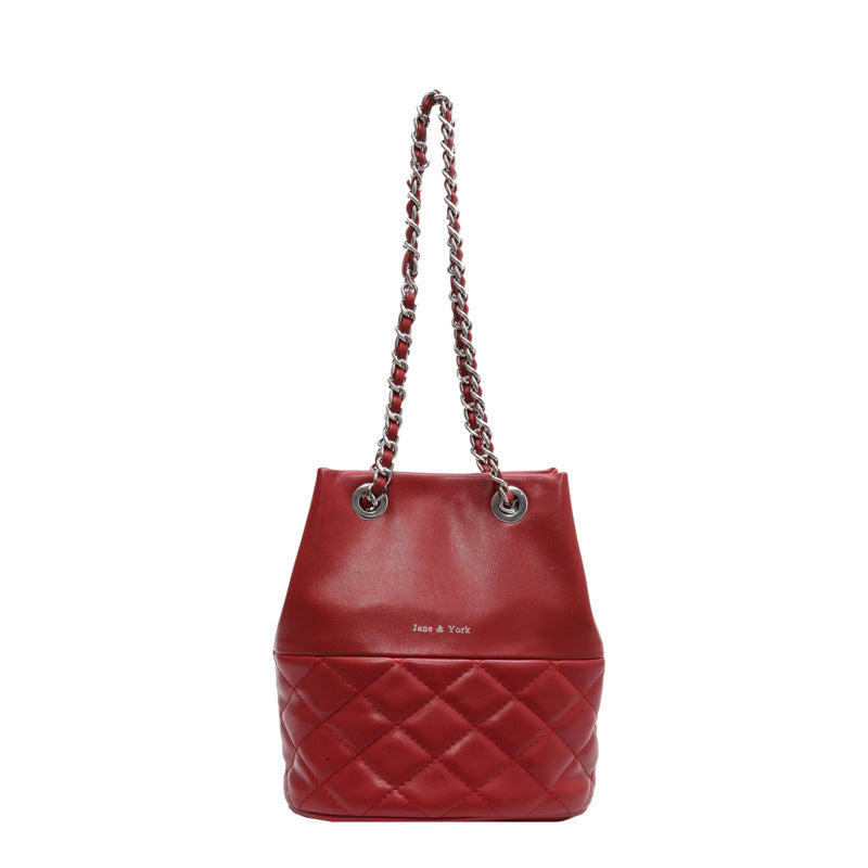 Korean Style Simple Women's Fashion Diamond Texture One-shoulder Bucket Crossbody Bag GO Buy