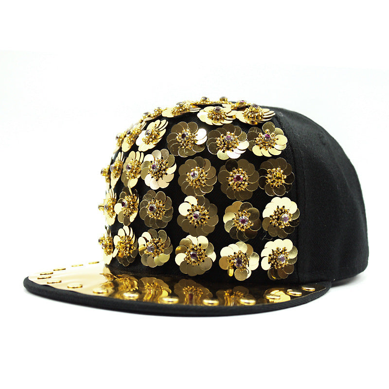 Men's Hip Hop Peaked Flower Sequins Flat-brimmed Baseball Cap Gobuy Fashion
