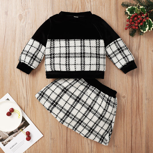 Black Plaid Print Baby Girl Suit Skirt GO buy
