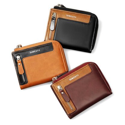 Men's Short Fashion Leather Zipper RFID Wallet GO Buy