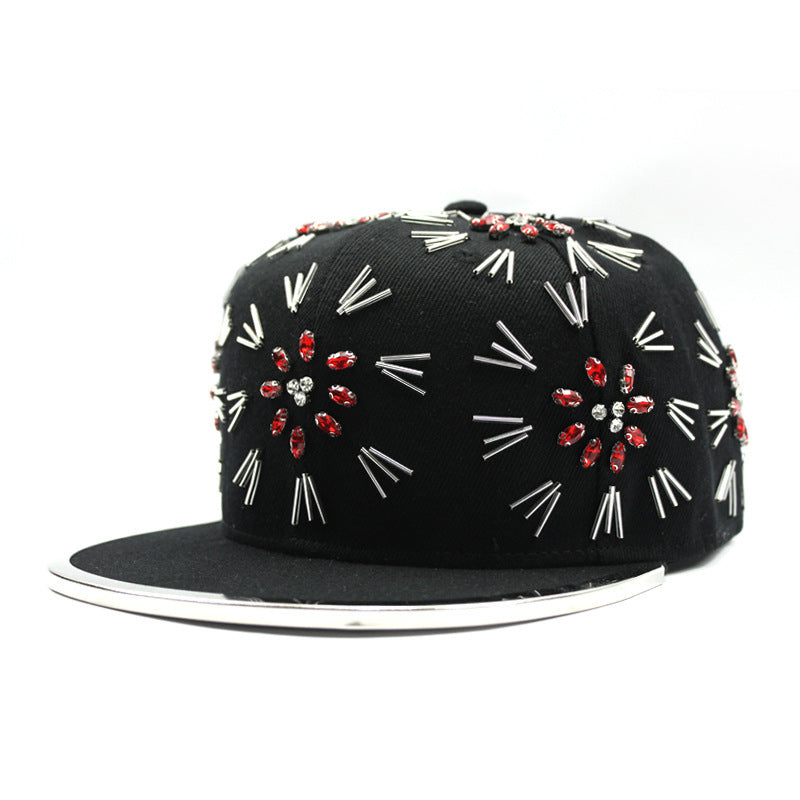 Men's Fireworks Colorful Crystals Metal Edging Hiphop Performance Peaked Cap Gobuy Fashion