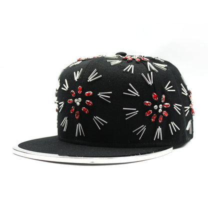 Men's Fireworks Colorful Crystals Metal Edging Hiphop Performance Peaked Cap Gobuy Fashion