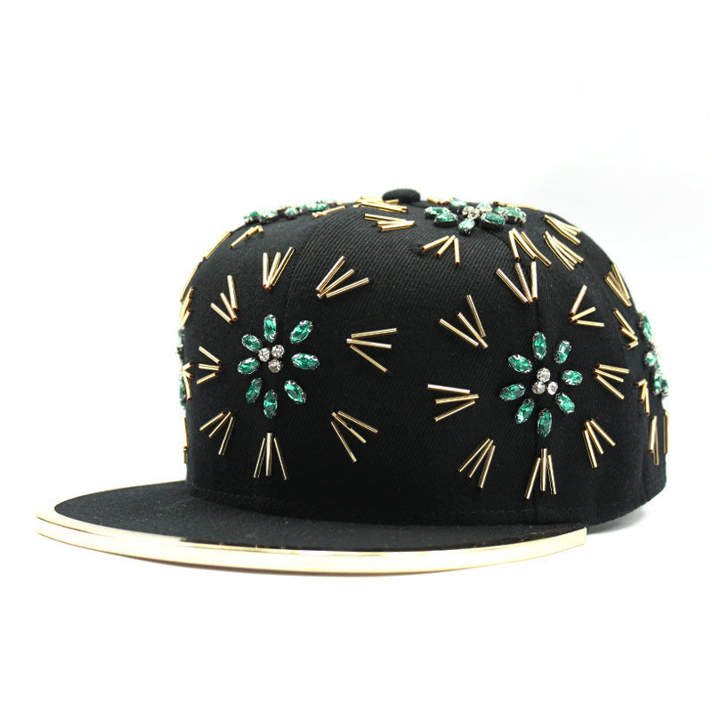 Men's Fireworks Colorful Crystals Metal Edging Hiphop Performance Peaked Cap Gobuy Fashion