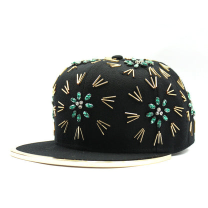 Men's Fireworks Colorful Crystals Metal Edging Hiphop Performance Peaked Cap Gobuy Fashion