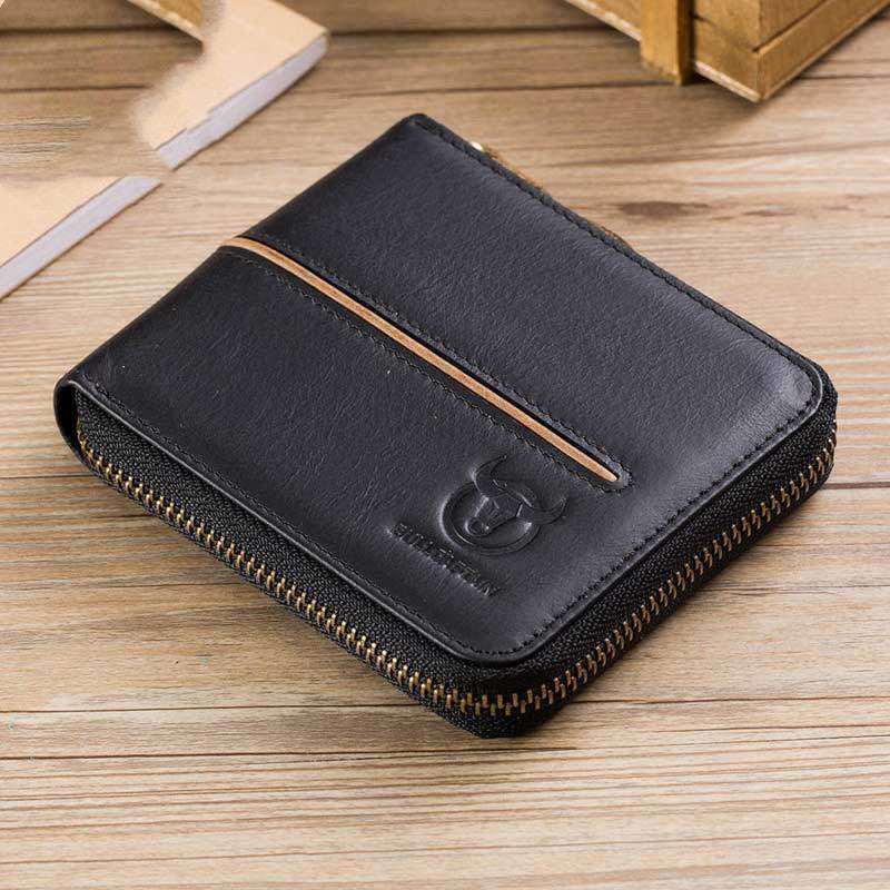 Genuine Leather Men's Horizontal Multi-card Zipper GO Buy