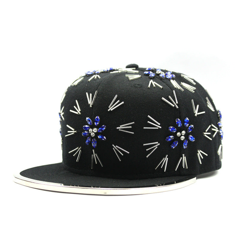 Men's Fireworks Colorful Crystals Metal Edging Hiphop Performance Peaked Cap Gobuy Fashion
