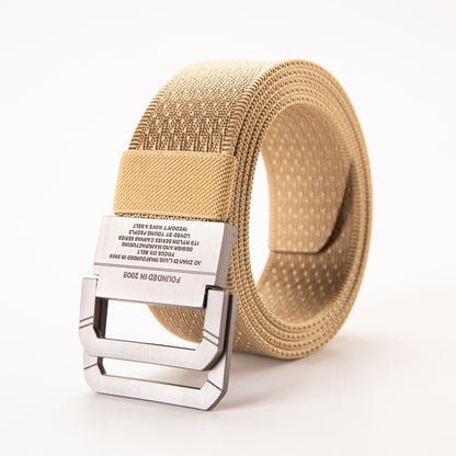 Quick-drying Nylon Belt Men's Tactical Sports Belt Alloy Double Ring Buckle Korean Woven Canvas Trousers GO Buy