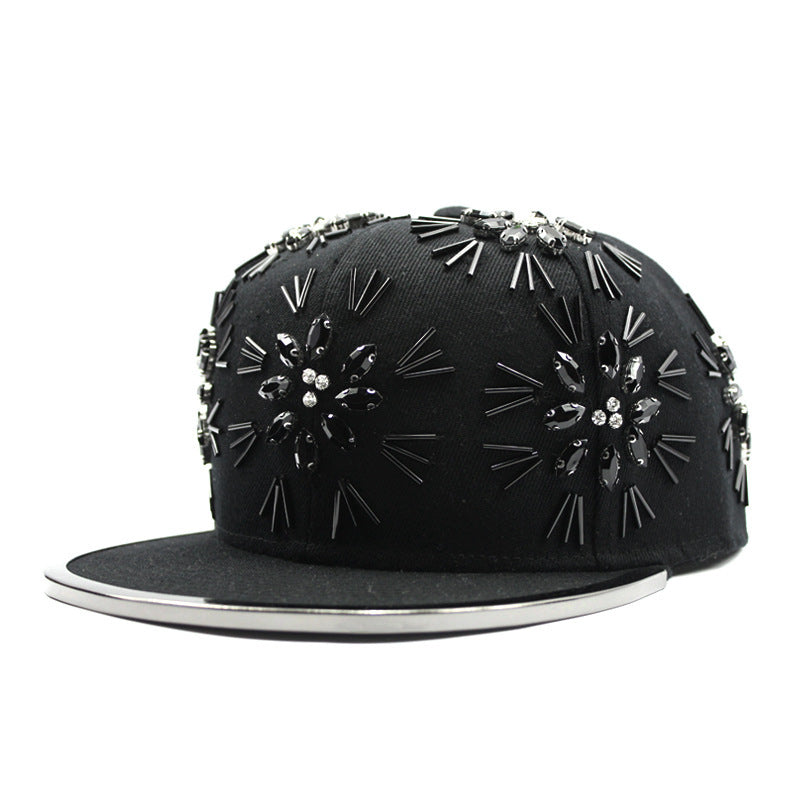 Men's Fireworks Colorful Crystals Metal Edging Hiphop Performance Peaked Cap Gobuy Fashion