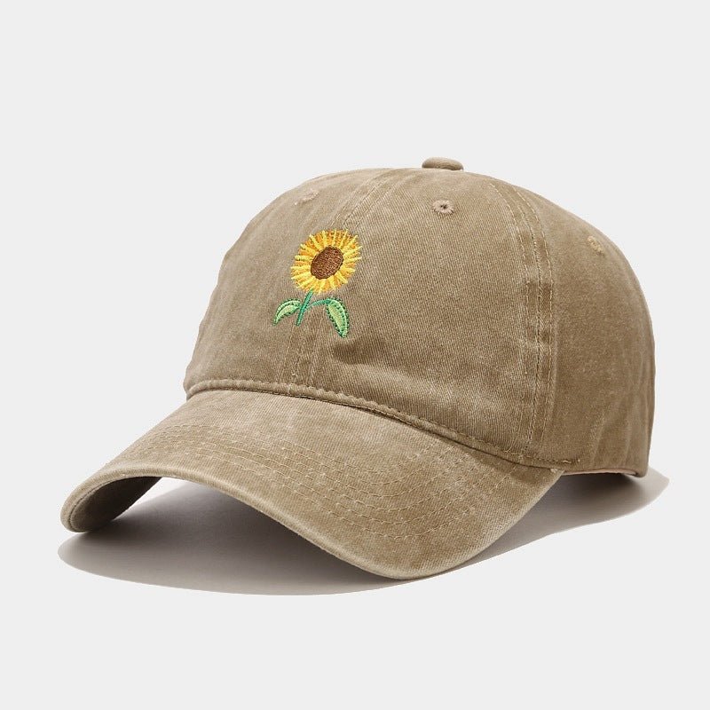 Washed - out Vintage SUNFLOWER Embroidered Peaked Cap Outdoor Travel - Gobuy Fashion