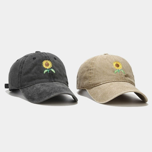 Washed - out Vintage SUNFLOWER Embroidered Peaked Cap Outdoor Travel - Gobuy Fashion